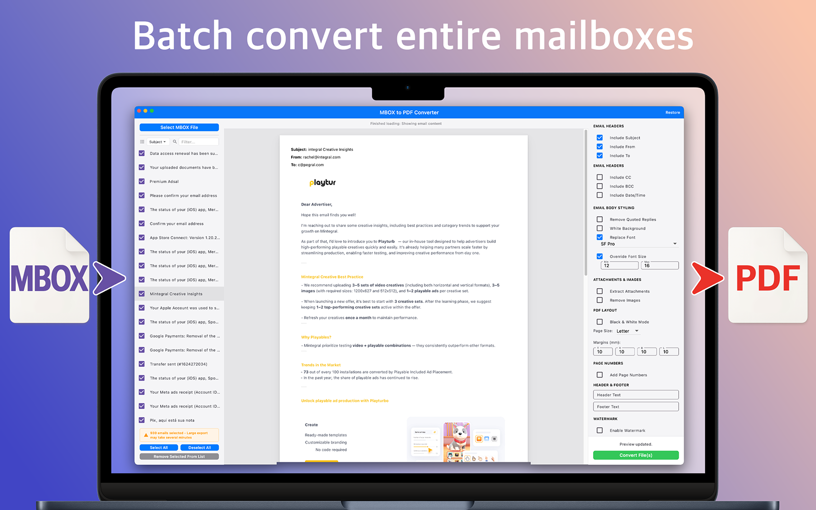Batch convert entire mailboxes at once