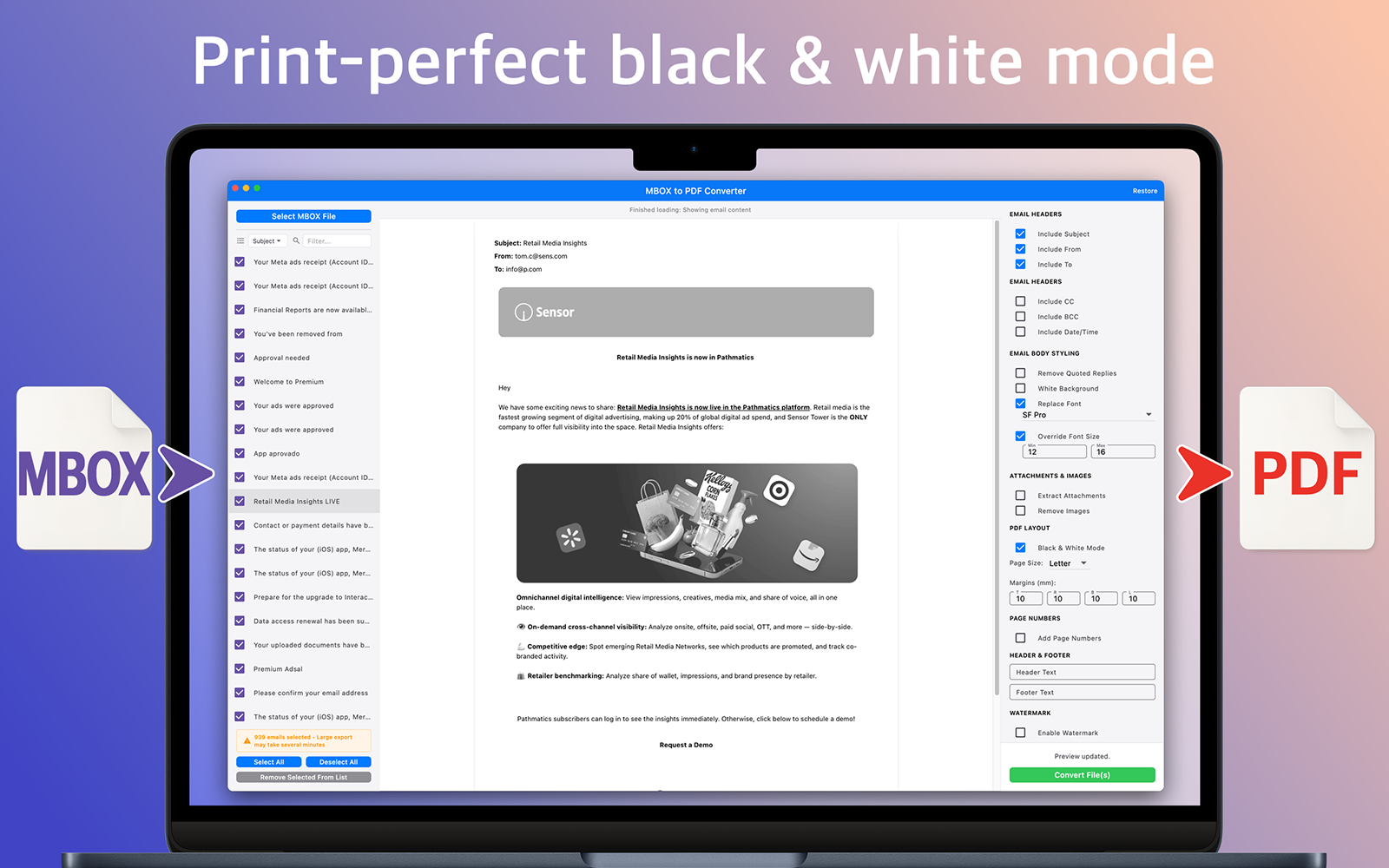 Print-perfect black and white mode